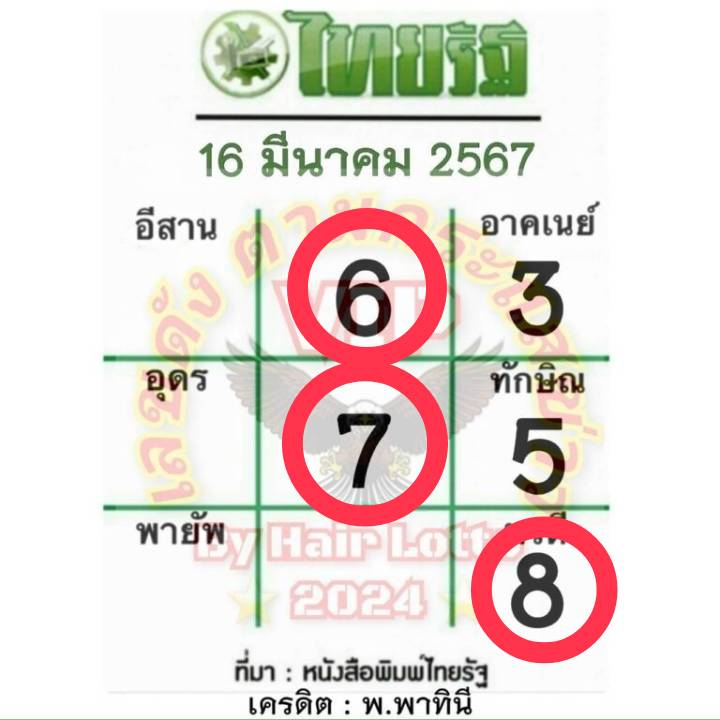 หวยไทยรัฐ 16 3 67